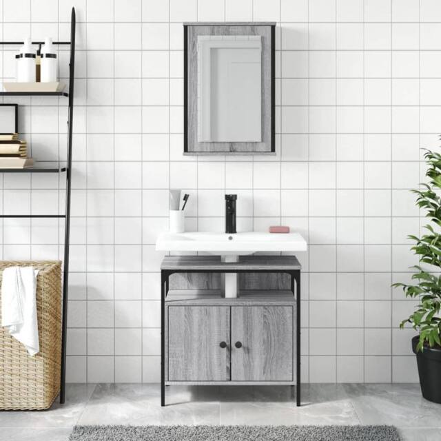 Berkfield Home Durable 2 Piece Bathroom Furniture Set Grey Sonoma Engineered Wood - image 1