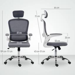 HOMCOM High Back Mesh Computer Desk Chair with Lumbar Support in Dark Grey - thumbnail 3