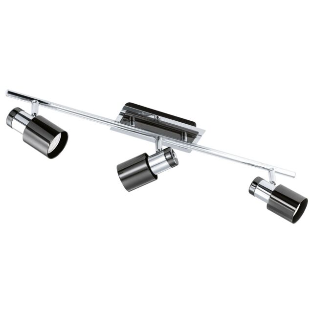 Loops Flush Ceiling 3 Spot Lights Back Plate & Shade Nickel Black Bulb GU10 3x5W Incl in Metallics - image 1