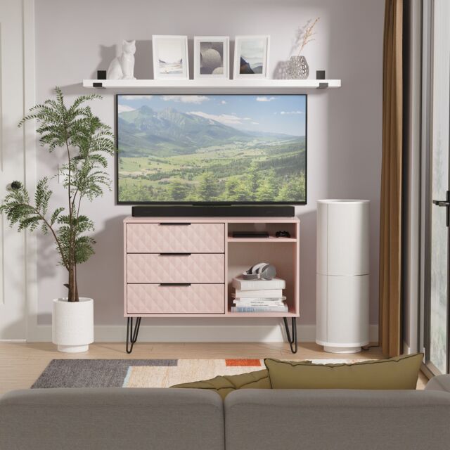 Ready Assembled 2 U Islay 3 Drawer TV Unit (Ready Assembled) in Dusty Pink - image 1