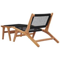 Berkfield Home Sun Lounger with Footrest Solid Teak Wood & Rope in Brown - thumbnail 1