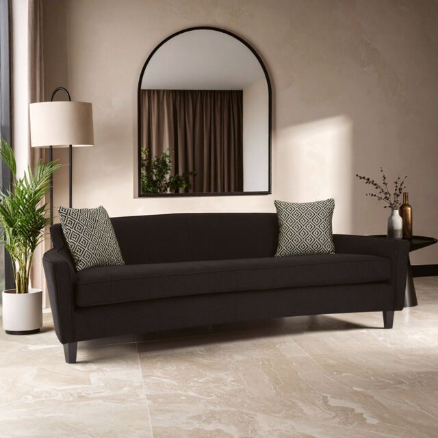 Orsina Sturdy Black Dimity Fabric 3 Seat Sofa, Stylish Mid Century Sofa For Bedroom, Comfortable 3 Seater Sofa - image 1