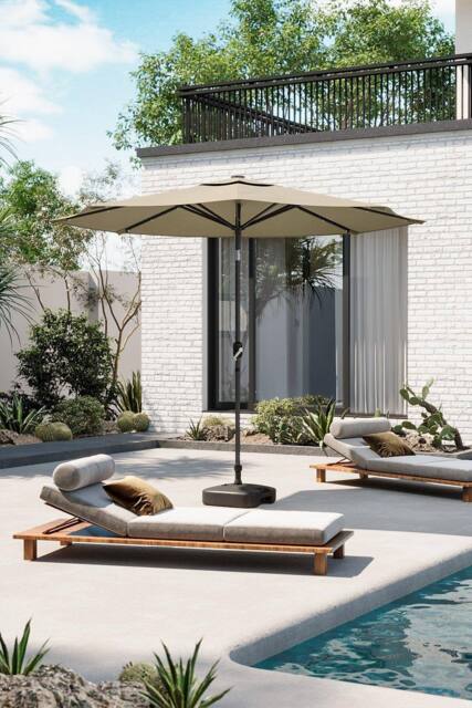 Garden Sanctuary 24 Solar LED Lights Patio Crank Parasol with Plastic Fillable Base in Beige