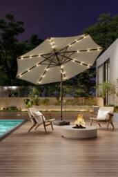 Garden Sanctuary 24 Solar LED Lights Patio Crank Parasol with Plastic Fillable Base in Beige - thumbnail 2