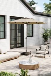 Garden Sanctuary 24 Solar LED Lights Patio Crank Parasol with Plastic Fillable Base in Beige - thumbnail 3