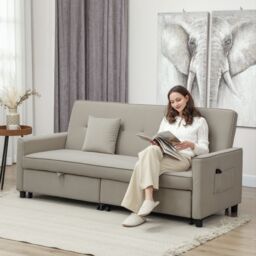 HOMCOM Reversible L-Shaped Sectional Sofa Bed with Cushions in Beige