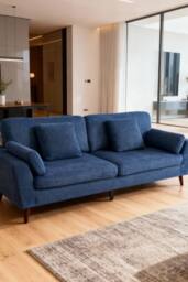 Living and Home 2-Seater Chenille Upholstered Sofa with Pillows in Blue