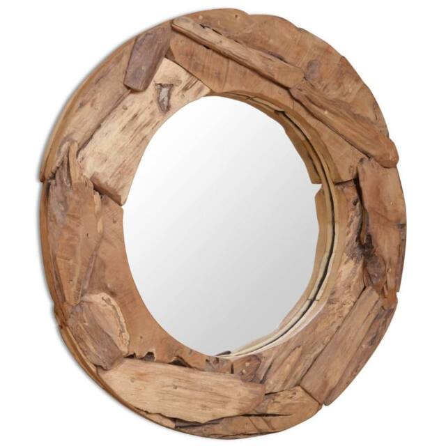 Berkfield Home Decorative Mirror Teak 80 cm Round in Brown - image 1