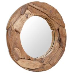 Berkfield Home Decorative Mirror Teak 80 cm Round in Brown - thumbnail 1