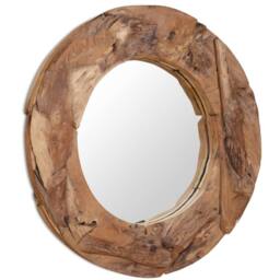 Berkfield Home Decorative Mirror Teak 80 cm Round in Brown - thumbnail 5