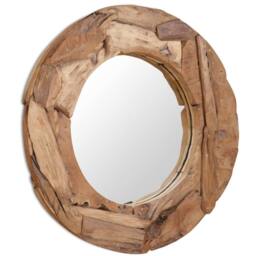 Berkfield Home Decorative Mirror Teak 80 cm Round in Brown - thumbnail 4