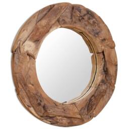 Berkfield Home Decorative Mirror Teak 80 cm Round in Brown - thumbnail 3