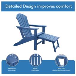 Mona Vale Furniture All-Weather Outdoor Foldable Adirondack Lounge Chair with Footrest in Blue - Size: 1 Seater - thumbnail 7