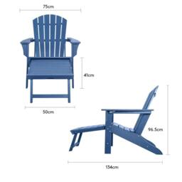 Mona Vale Furniture All-Weather Outdoor Foldable Adirondack Lounge Chair with Footrest in Blue - Size: 1 Seater - thumbnail 8