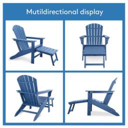 Mona Vale Furniture All-Weather Outdoor Foldable Adirondack Lounge Chair with Footrest in Blue - Size: 1 Seater - thumbnail 5