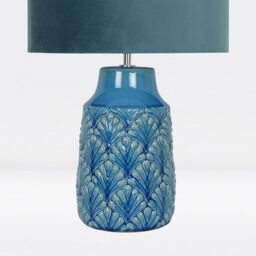 First Choice Lighting Peacock Glazed Ceramic Lamp with Teal Velour Shade - thumbnail 7