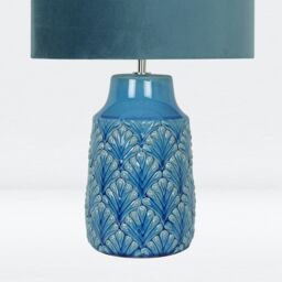 First Choice Lighting Peacock Glazed Ceramic Lamp with Teal Velour Shade - thumbnail 6