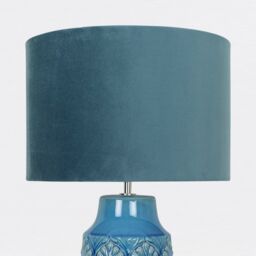 First Choice Lighting Peacock Glazed Ceramic Lamp with Teal Velour Shade - thumbnail 5
