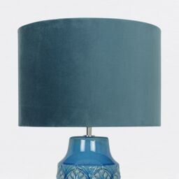 First Choice Lighting Peacock Glazed Ceramic Lamp with Teal Velour Shade - thumbnail 4