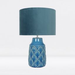 First Choice Lighting Peacock Glazed Ceramic Lamp with Teal Velour Shade - thumbnail 3