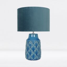 First Choice Lighting Peacock Glazed Ceramic Lamp with Teal Velour Shade - thumbnail 2