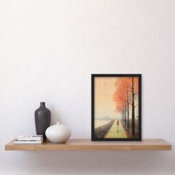Artery8 Wall Art Print Early Morning Jogging Pastel Colour Oil Painting Jogger on Lakeside Pink Tree Trail Countryside Landscape Artwork Framed A4 - thumbnail 2