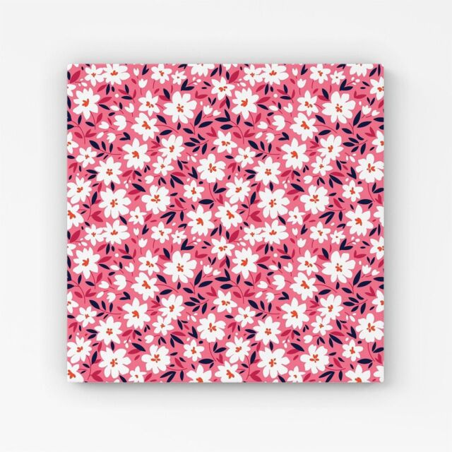 Warren Reed - Designer Small Cute White Flower Pattern Canvas in Pink - Size: w40 inch x h40 inch - image 1
