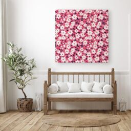 Warren Reed - Designer Small Cute White Flower Pattern Canvas in Pink - Size: w40 inch x h40 inch - thumbnail 3