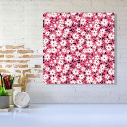Warren Reed - Designer Small Cute White Flower Pattern Canvas in Pink - Size: w40 inch x h40 inch - thumbnail 2
