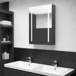Berkfield Home LED Bathroom Mirror Cabinet Grey 50x13x70 cm - Size: 50 x 13 x 70 cm