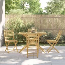 Berkfield Home 5 Piece Garden Dining Set Bamboo in Brown - thumbnail 1