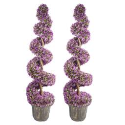 Pegdev Pair of 120cm Purple Artificial Boxwood Spiral Trees with Planters