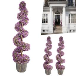 Pegdev Pair of 120cm Purple Artificial Boxwood Spiral Trees with Planters - thumbnail 5