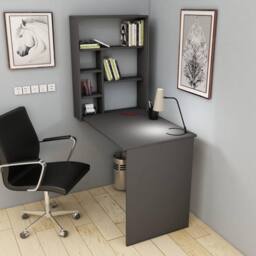 Destina Home Computer Desk with Shelves Space Saving Foldable Desk - Merril in Dark Grey - Size: 1 Pack - thumbnail 4