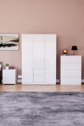 Home Discount Vida Designs Glinton 3Pc Bedroom Set(2Dr Bedside, 4Dr Chest, Wardrobe) in White - thumbnail 1