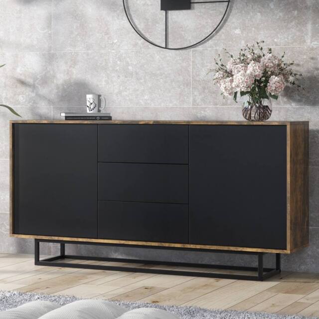 Mex Furniture LTD Sideboard Vista Loft 140cm - Rustic & Black Doors