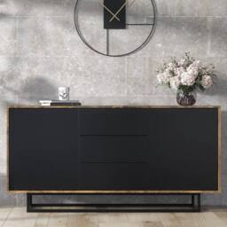 Mex Furniture LTD Sideboard Vista Loft 140cm - Rustic & Black Doors - thumbnail 4