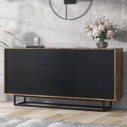 Mex Furniture LTD Sideboard Vista Loft 140cm - Rustic & Black Doors - thumbnail 1