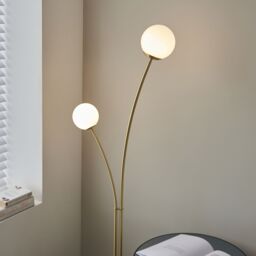 Loops Floor Lamp Light Satin Brass & Opal Glass 2 x 3W LED G9 Complete Lamp in Clear - thumbnail 5