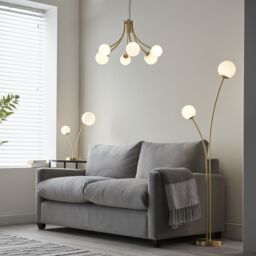 Loops Floor Lamp Light Satin Brass & Opal Glass 2 x 3W LED G9 Complete Lamp in Clear - thumbnail 4
