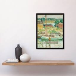 Artery8 Oyster Sloop Sailboat in Cos Cob Harbour Hassam Framed Wall Art Print - Size: A4 - thumbnail 4