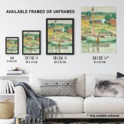 Artery8 Oyster Sloop Sailboat in Cos Cob Harbour Hassam Framed Wall Art Print - Size: A4 - thumbnail 3