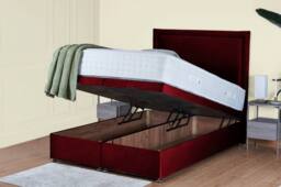UK Bed Furniture Hanna Divan Ottoman Storage Bed with End Lift & 54 Inch Headboard in Maroon - Size: Super King - thumbnail 2