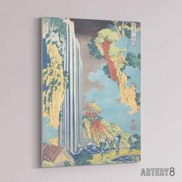 "Artery8 Ono Waterfall On The Kisokaido Canvas Wall Art Print Hokusai in Orange - Size: W18"" x H24""" - thumbnail 2