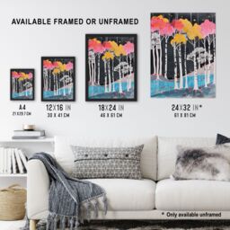 "Artery8 Colourful Birch Tree Forest River Bank Landscape Framed Art Print - Size: W12"" x H16""" - thumbnail 3