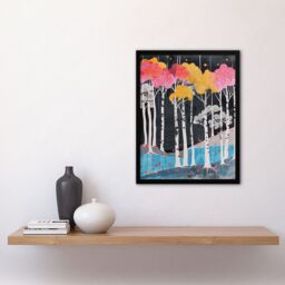 "Artery8 Colourful Birch Tree Forest River Bank Landscape Framed Art Print - Size: W12"" x H16""" - thumbnail 4