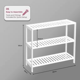 EONLION 3 Tier Bamboo Shoe Rack 12 Pairs White Bamboo Shelves White Frame - thumbnail 2