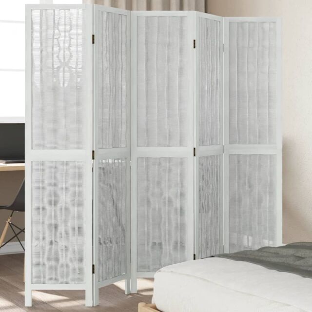 Berkfield Home Room Divider 5 Panels White Solid Wood Paulownia - image 1