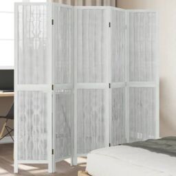 Berkfield Home Room Divider 5 Panels White Solid Wood Paulownia - thumbnail 1