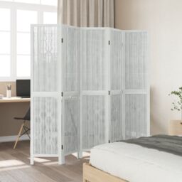 Berkfield Home Room Divider 5 Panels White Solid Wood Paulownia - thumbnail 3